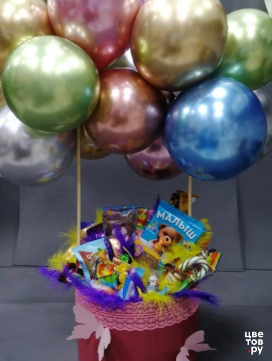 Шляпная коробка с шарами и конфетами